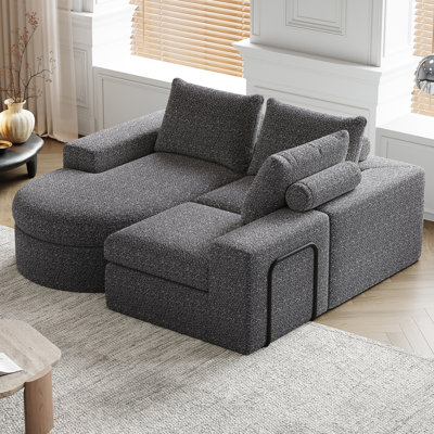 Canapé modulaire en L de 99 po avec méridienne, canapé 3 places en chenille désossé pour le salon et la chambre à coucher, conception à double coussin de coussins rembourrés en éponge à haute résilience, support pour le dossier du coussin de nuque,