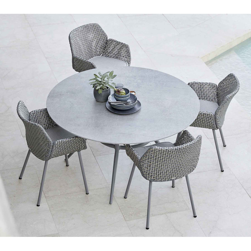 Vibe Wicker Patio Dining Armchair with Cushion, Taupe, Taupe