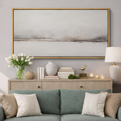 «Soft Neutral Horizon Abstract Minimal Landscape Calm Modern Wall Decor for Living Room Room Office Extra Large Images, reproduction d'art sur toile encadrée
