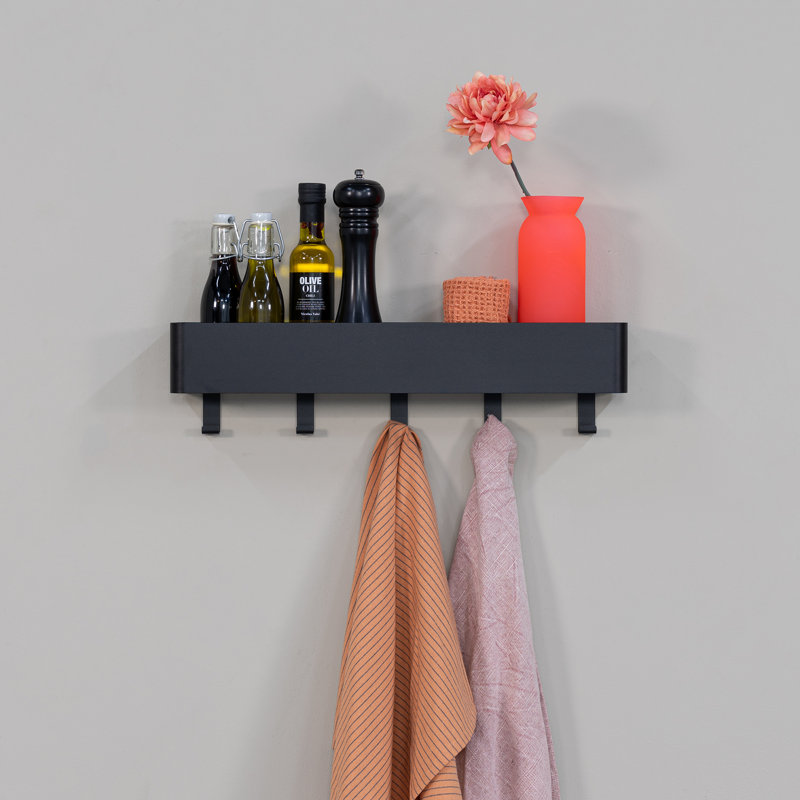 MULTI Steel Wall 5 - Hook Wall Mounted Coat Rack, Black