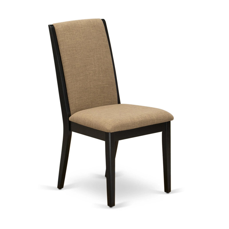 5-Piece Dining Room Set Contains a Round Dining Table and 4 Light Sable Linen Fabric Upholstered Dining Chairs with High Back - Black Finish