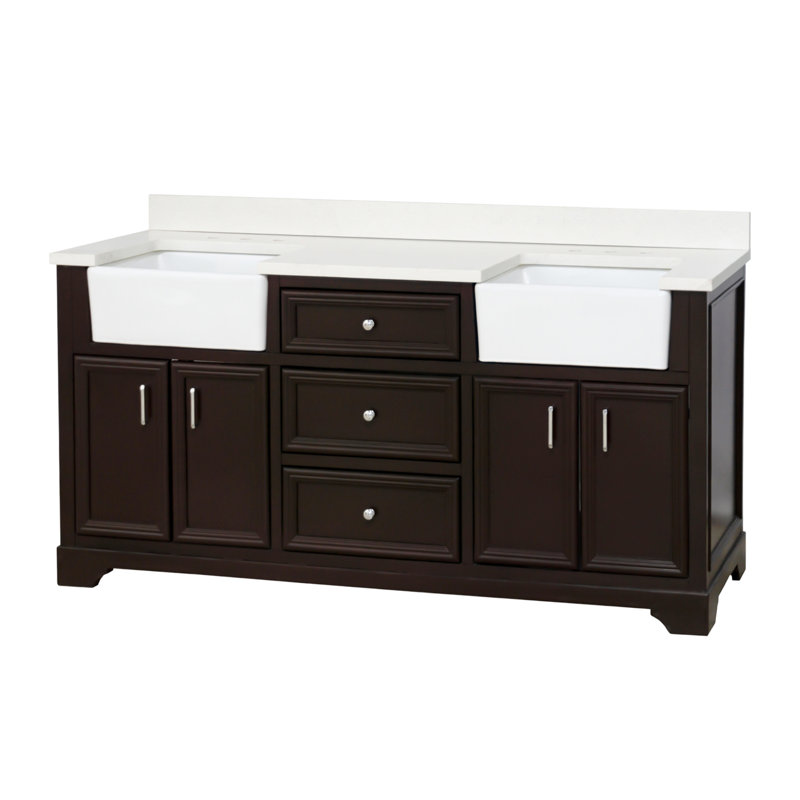 Ensemble de meuble-lavabo double 72 po Emiliano, Chocolat, Quartz