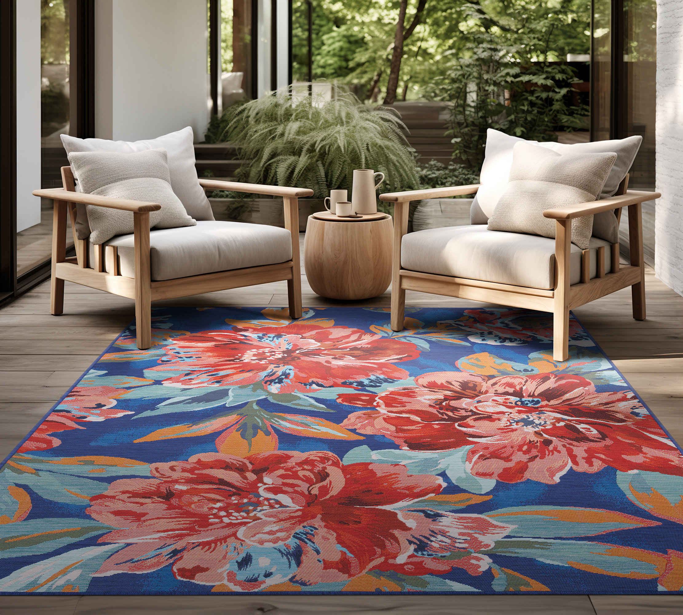 Bay Isle Home™ Aoko Floral Indoor / Outdoor Area Rug for Patios ...