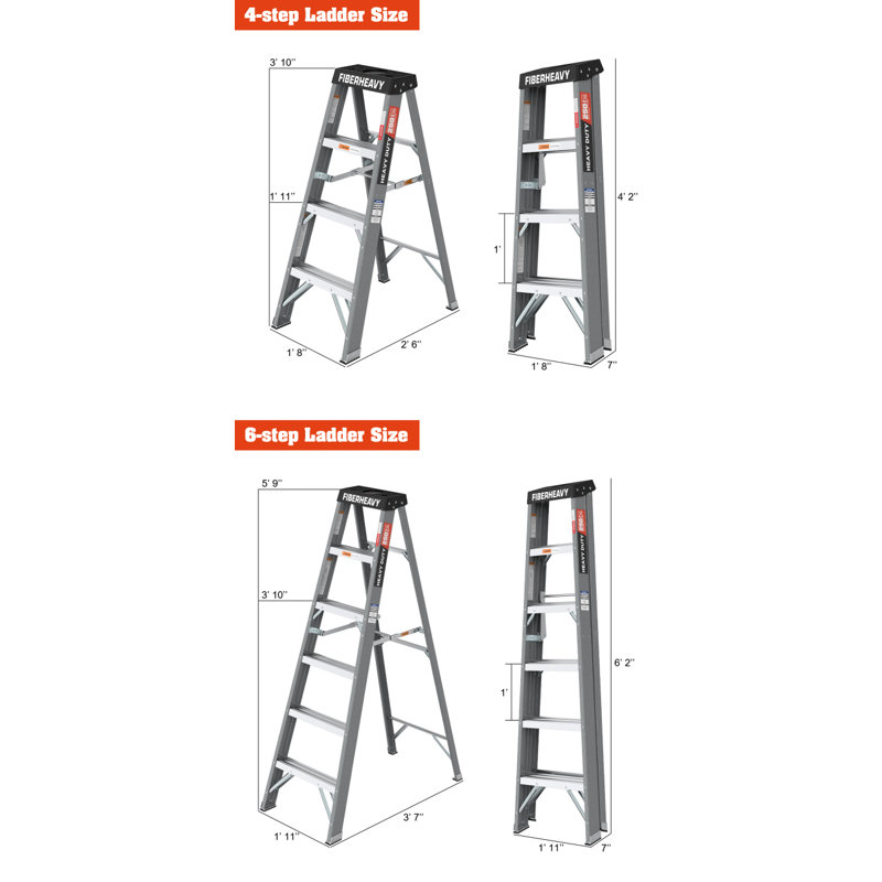 Fibreglass Step Ladder 6-Step 250Lbs Grey