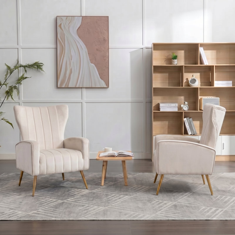 Fauteuil en velours à pieds en métal, Beige