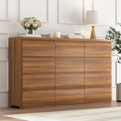 63"Walnut 12-Drawer Handleless Chest Of Drawers