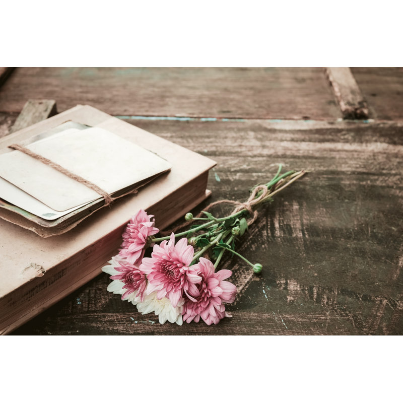 Novel Books With Bouquet Of Flowers - Wrapped Canvas Print, 30cm H x 46cm W x 3.8cm D