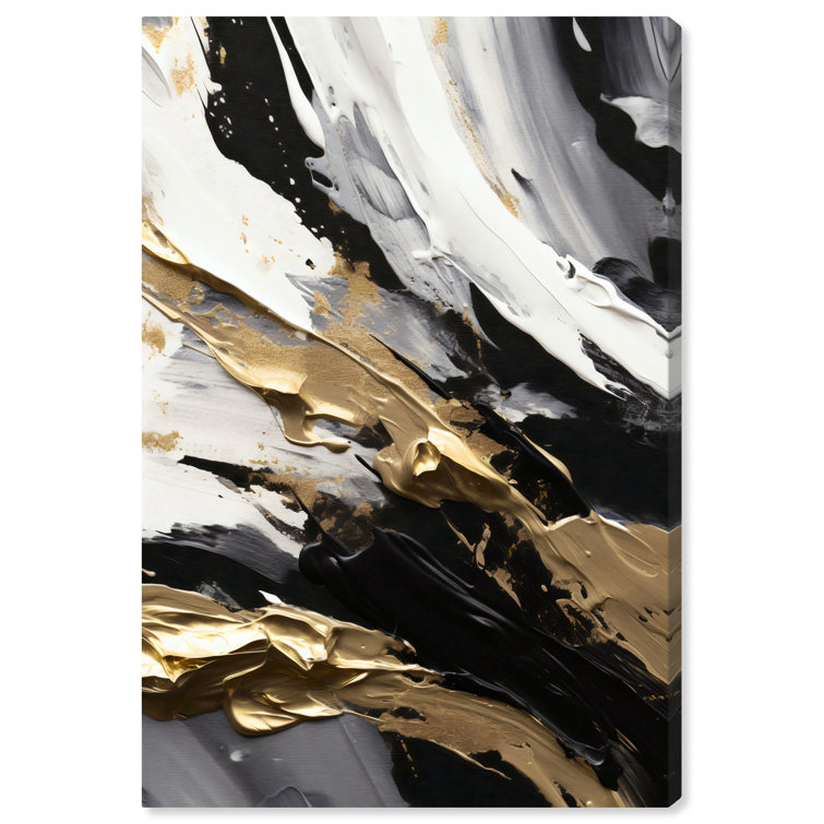 Feike Spilled Golden Paint on Canvas Print Ivy Bronx Size: 45 H x 30 W x 1.5 D