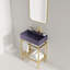 Meuble-lavabo 24 po avec lavabo en céramique, ensemble de lavabo console sur pied, lavabo rectangulaire en céramique mauve brillant sans robinet, pieds en métal ouverts, tablettes de rangement, doré