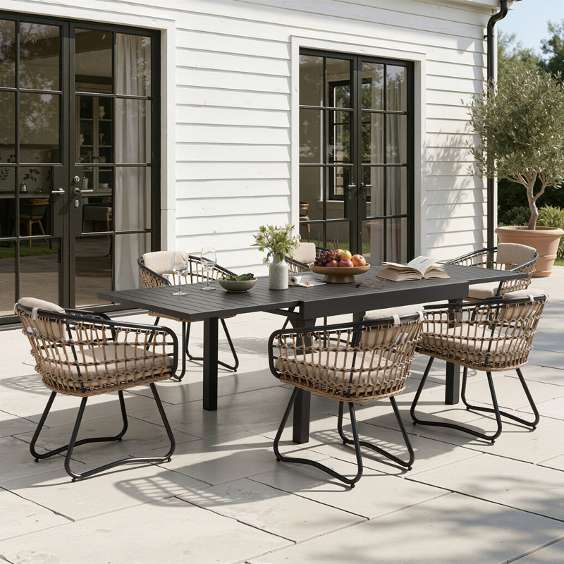 Ensemble de salle à manger extensible pour 6 personnes en aluminium avec coussins amovibles, H 29,5 po x L 83 po x l 31,5 po
