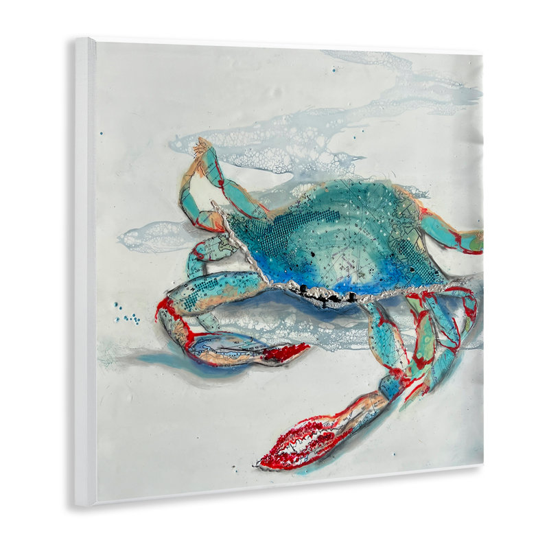Crabe bleu avec motifs abstraits, art mural, par Stacy Gresell