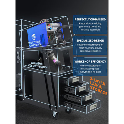 Heavy Duty Welding Cart with 4 Drawers – 270 LB Capacity, Tank Storage for MIG/TIG & Plasma Cutter
