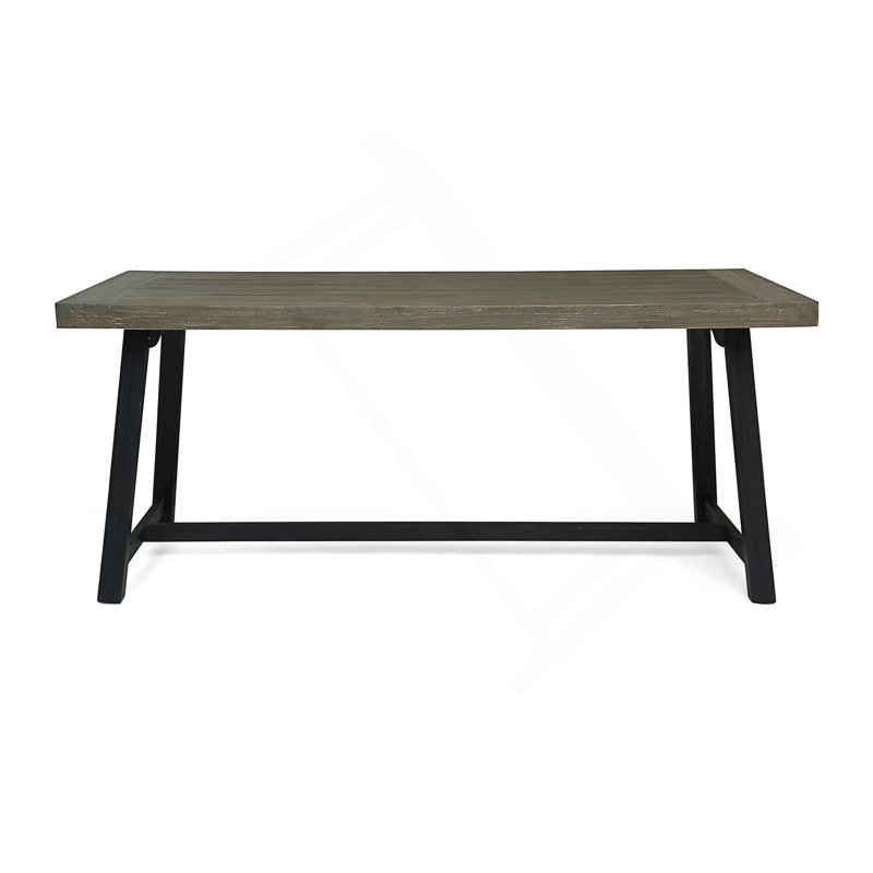 Table de salle à manger d'extérieur en bois d'acacia au charme rustique, à la fabrication durable et au design classique à lattes pour une utilisation toutes saisons.