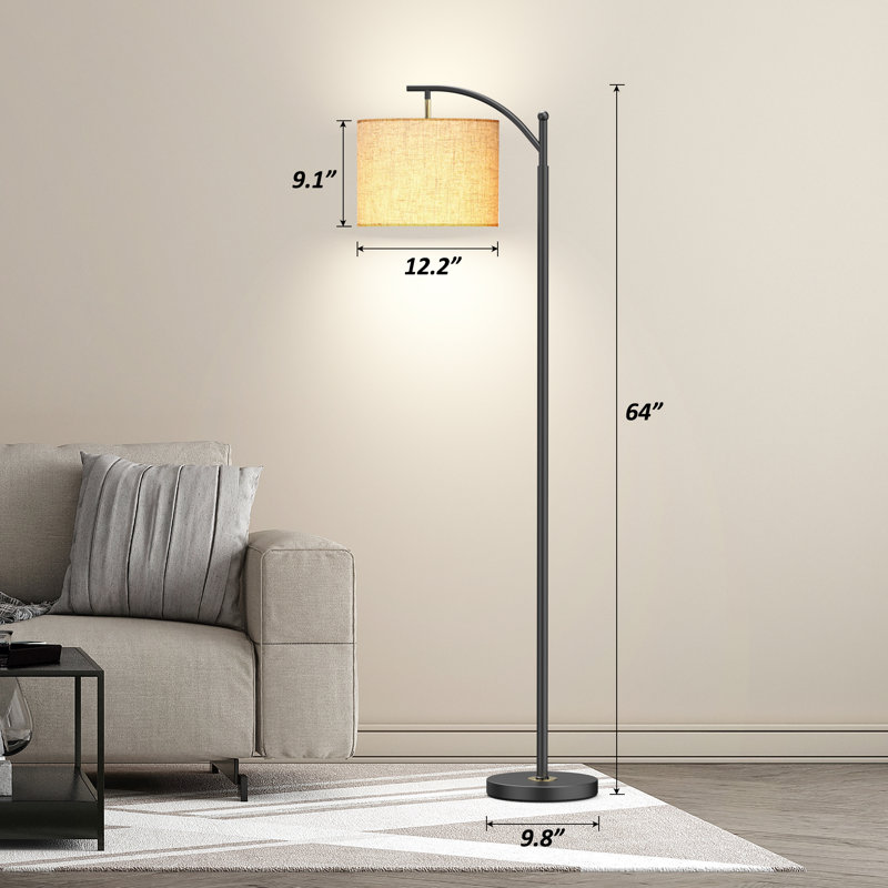 Lampe sur pied à arc / arquée Kyeria avec télécommande et ampoule intelligente incluses, Noir