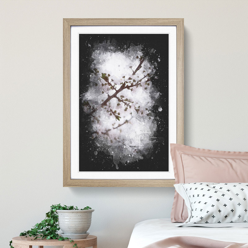 Branch of a White Cherry Blossom Tree - Framed Print, 87cm H x 62cm W x 2cm D, Oak Framed