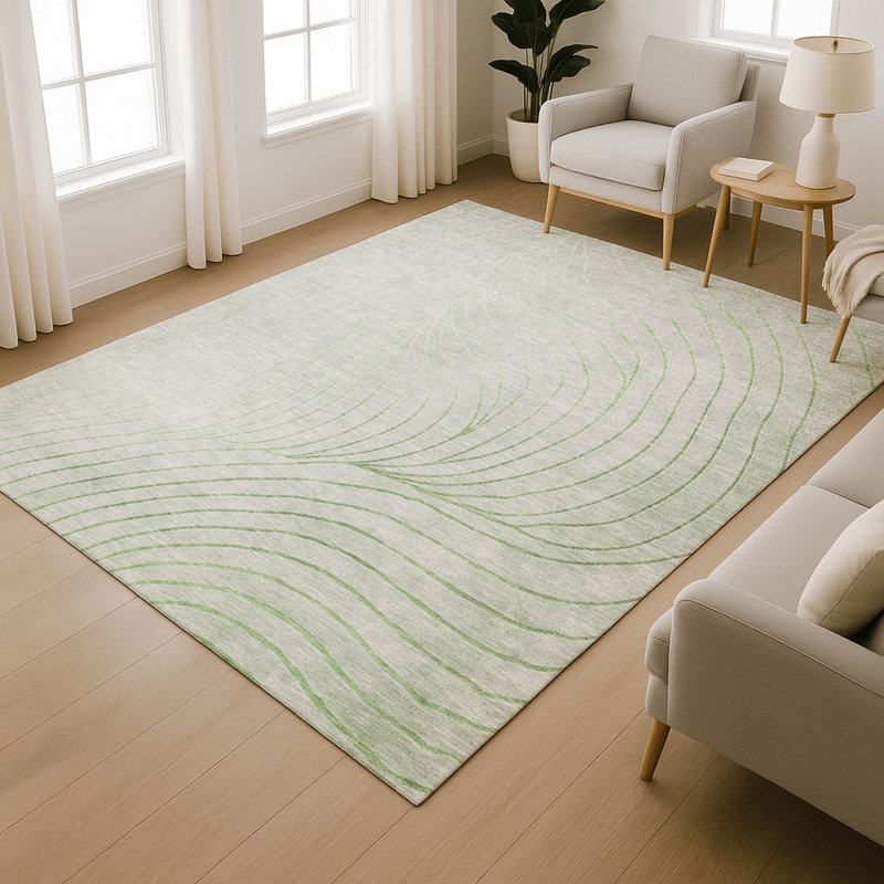 Premium Machine Washable Mayfield AMF2107 Swirls Rug, Aloe, 10' x 14'