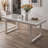 White Rectangular Solid Wood + Iron + Tempered Glass Dining Table