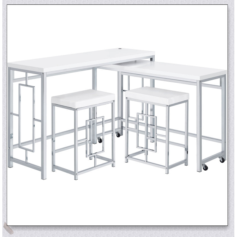 Ensemble de salle à manger à hauteur de comptoir 4 pièces Laguna blanc avec support à casseroles intégré, parfait pour les espaces compacts et les cuisines modernes.