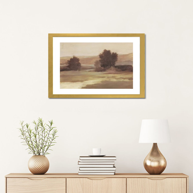 " Muted Landscape II " by Ethan Harper, White, 16" H x 24" W x 1" D, Gold Framed Paper