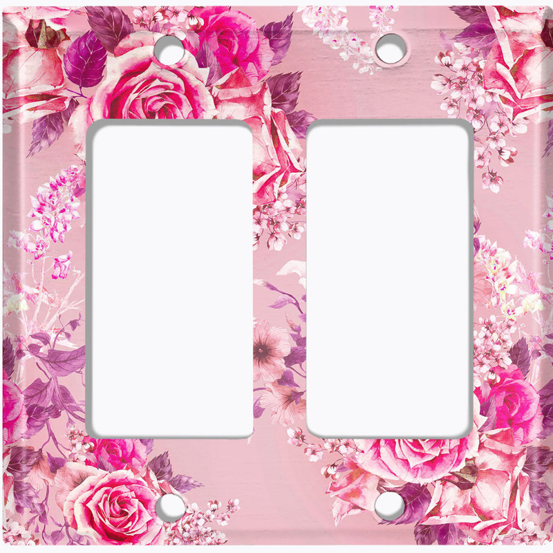 Metal Light Switch Plate Outlet Cover (Pink Roses Flowers Bouquet Leaves - Single Toggle)