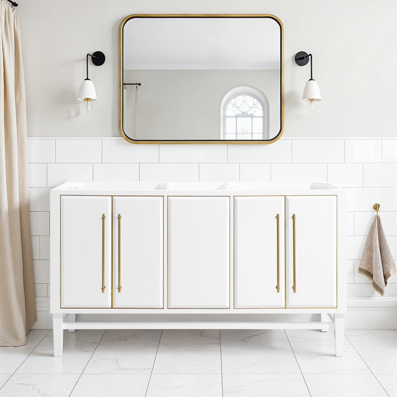 Base de meuble-lavabo double 60 po Ewen, Blanc, Or