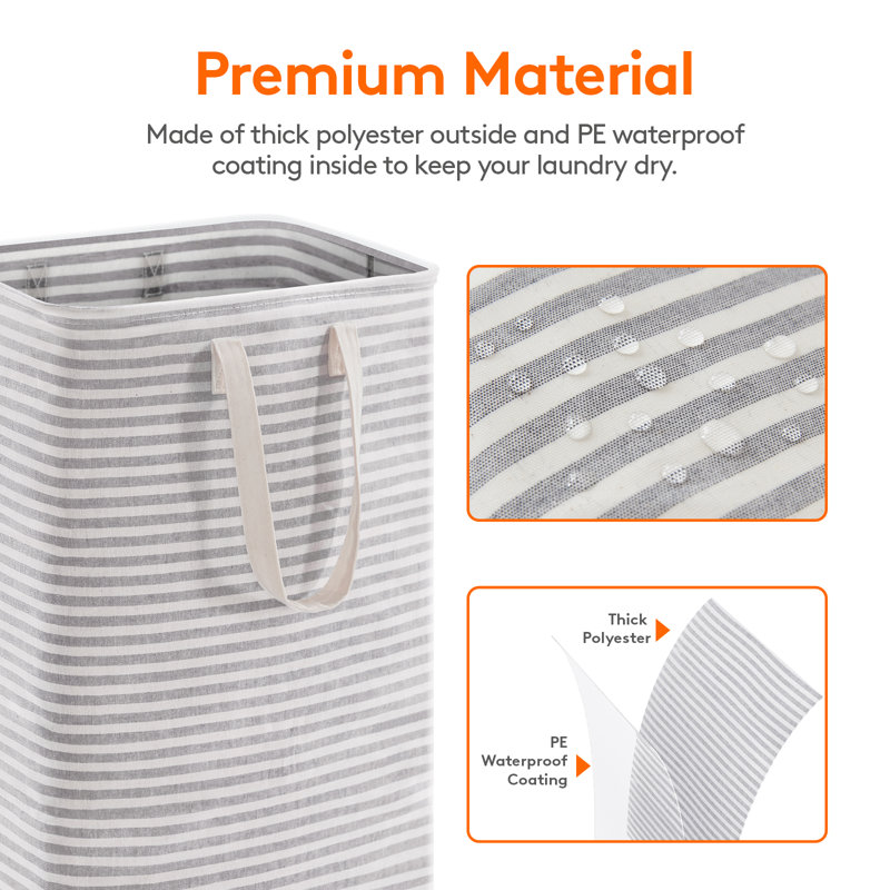 Gray Striped Large Collapsible Laundry Hampers with Handles