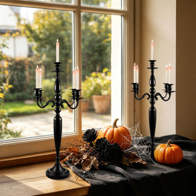 4 bougeoirs noirs à 5 bras pour chandeliers pour centre de table de mariage, chandelier décoratif de Noël d'Halloween (hauteur de 28 pouces)