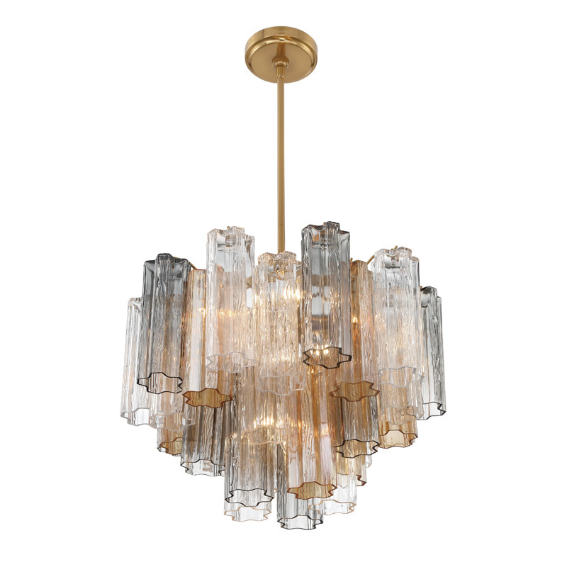 Arras 9-Light Chandelier, H 14 po x l 19,75 po x P 19,75 po, Gris/Jaune, Laiton vieilli