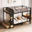 Lit superposé en métal pour lit double avec tablettes de rangement, tiroirs et panneau perforé-1611507311