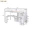 Lit mezzanine simple avec bureau en L et tiroirs, armoire et escalier de rangement, blanc