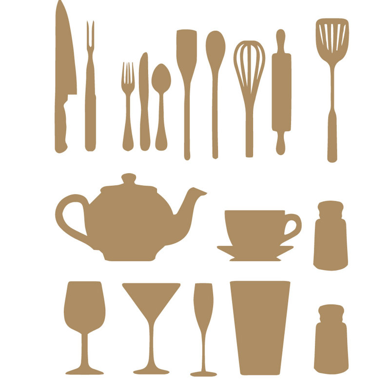 Décalcomanie murale de cuisine, H 51 po x l 40 po x P 0,01 po, Brun pâle