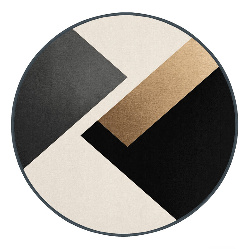 Tapis beige doux et moelleux à motif géométrique minimaliste Ealey, Rond 5 pi
