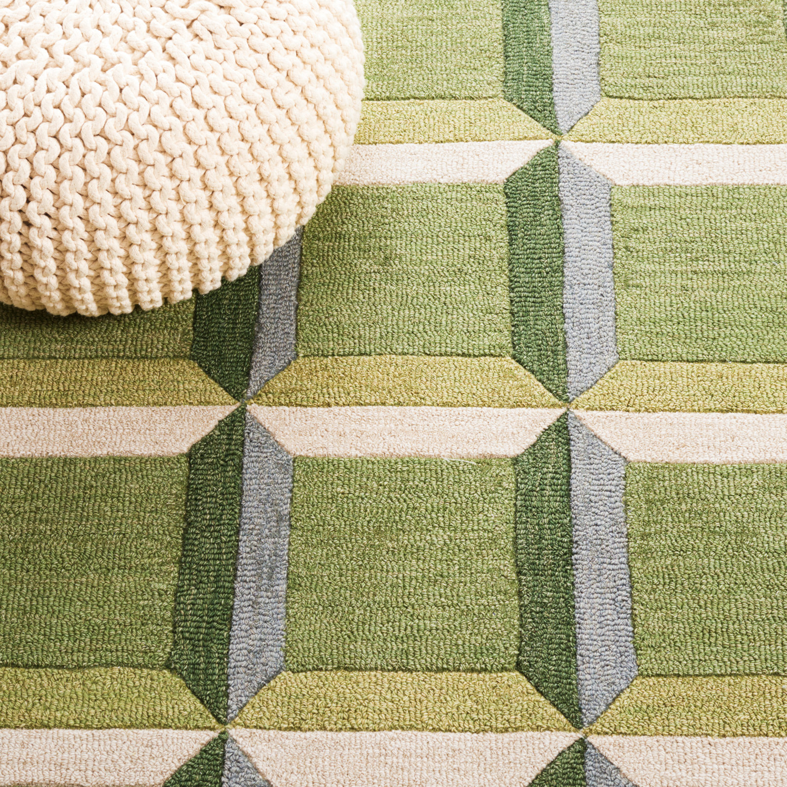 Giedre Green Beige Hand-Tufted Wool Rug, Square 6'