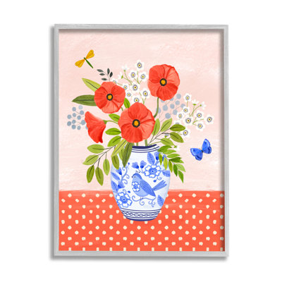 Bb-318-«Bright Bouquet On Polka Dots» encadré sur bois par Sharon Lee