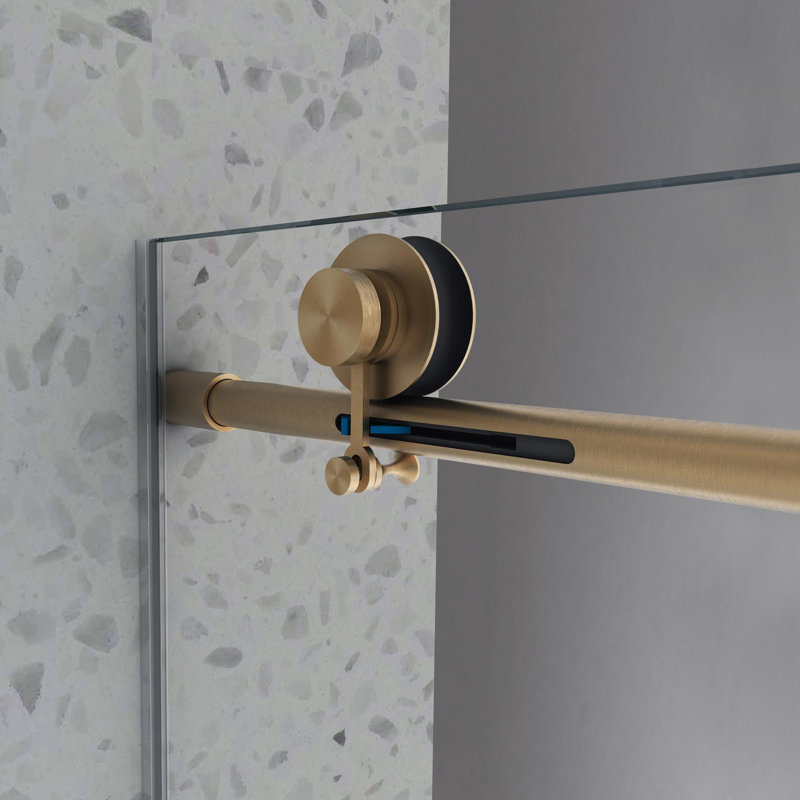 60 po x 63 po or brossé sans cadre une porte de douche fixe et une décalée, grandes poulies en acier inoxydable 304 de 70 mm avec fonction de fermeture en douceur réglable, avec nettoyage facile, poignée anti-déflagrante