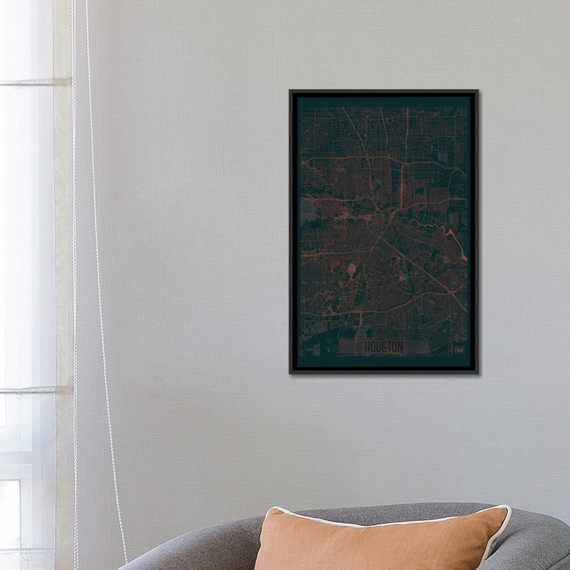 « houston infrared urban blueprint map », impression sur toile, H 26 po x l 18 po x P 1,5 po, Toile avec cadre noir