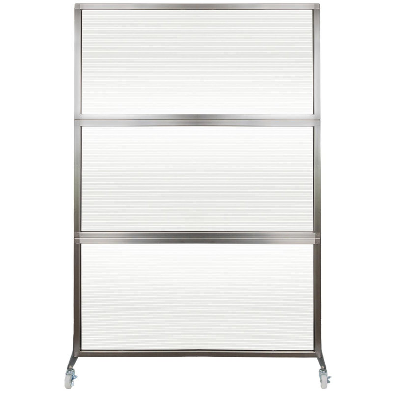 Cloison portative 6 pi Medipanel - Garniture argentée, H 76 po x l 48 po x P 18 po, Transparent cannelé