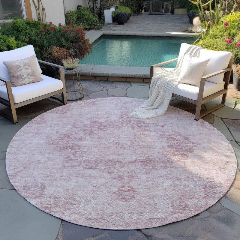 Machine Washable Indoor/Outdoor Claudian ACN1238 Pink Rug, Round 8'