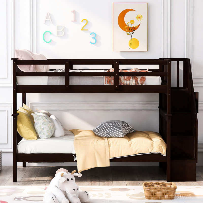 Twintwin Bunk Bed With Storage, Shade, Decorating Bedroom And Dorm Colored Stairway Storage Security Measures For