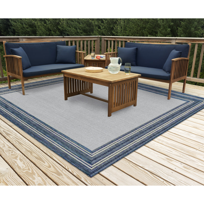 Tapis intérieur / extérieur bleu Kaed, Carré 7 pi 10 po