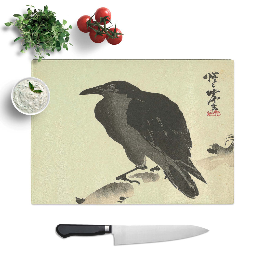 Tempered Glass Crow on a Tree Branch Chopping Board