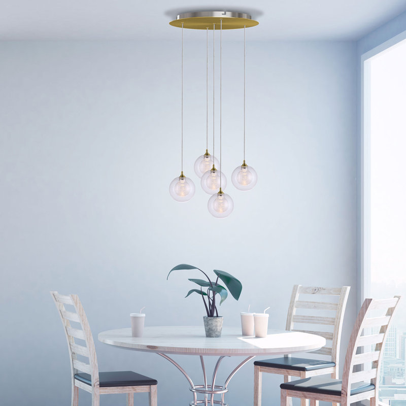 Luminaire suspendu sphère à DEL 5 lumières Riverdale, Laiton brossé