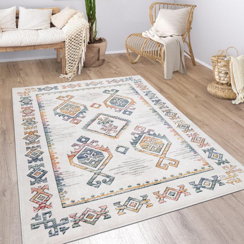 Tapis beige avec motif bohème, L 47,25 po x L 66,93 po