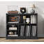 Support pour tourne-disque, support pour tourne-disque moderne avec cubes de rangement en vinyle, tablette multimédia en bois pour le rangement et la présentation des disques, organisateur en vinyle multifonctionnel pour le salon, finition noire