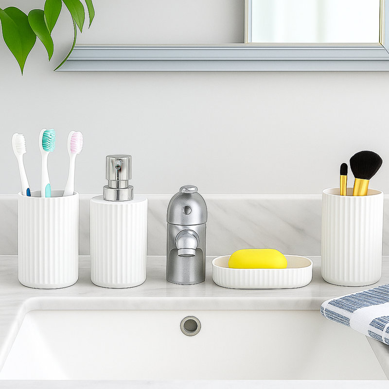 Carletha Bathroom Accessory Set, White