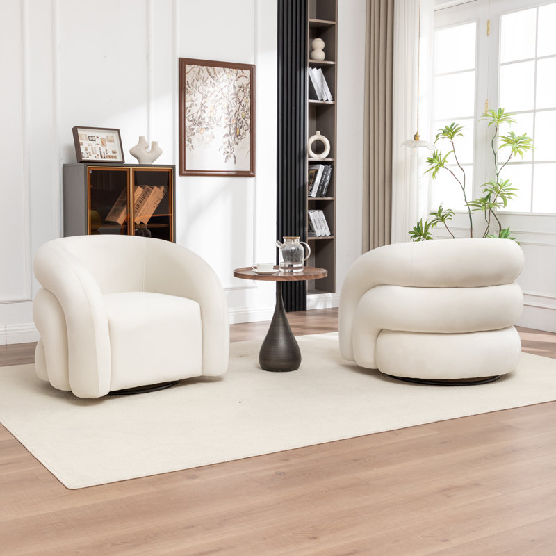 Fauteuil demi-tonneau pivotant rembourré Coyle, Beige
