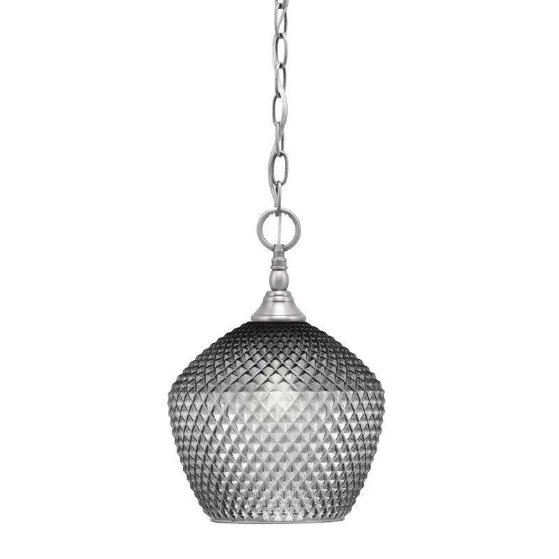 Mini-luminaire suspendu en chaîne avec verre texturé fumé 9 po, Nickel brossé
