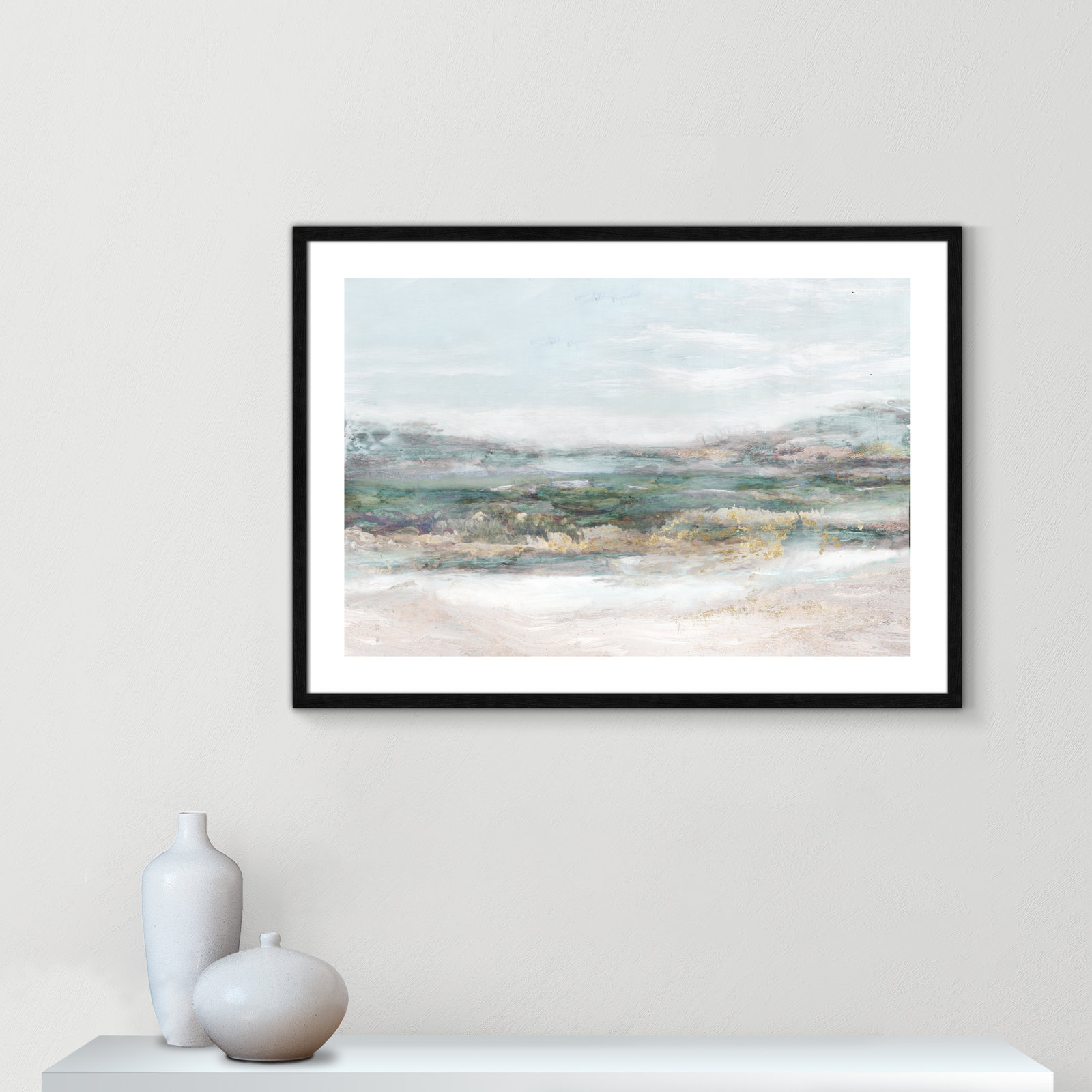 Dazzling by Matina Theodosiou - Painting Print on Canvas, White, 25.5" H x 35.5" W x 0.75" D, Black Wood Grain Framed Paper