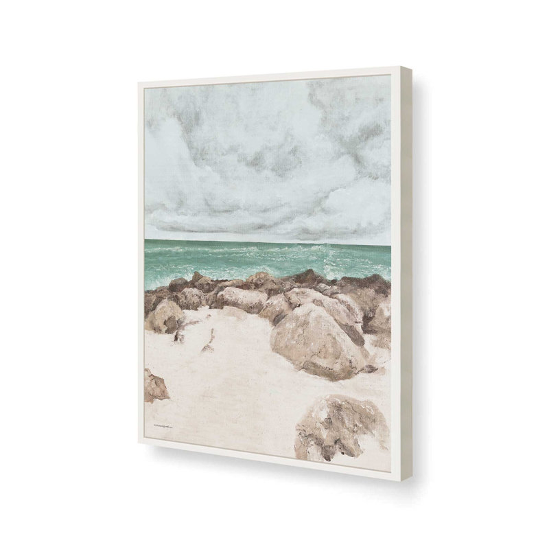«Rocky Coast» par Kamdon Kreations, reproduction d'art, L 18 po x H 24 po, Blanc, Impression encadrée