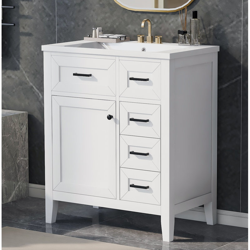 Ensemble de meuble-lavabo 30 po avec lavabo, armoire de salle de bain avec tiroirs, structure solide et panneau de fibres à densité moyenne